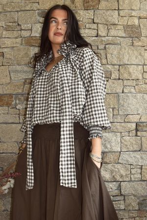 Nonni Gingham Poet Blouse Chocolate